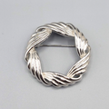 Vintage Trifari Brooch Silver Plated Wreath Round Open Center 1 5/8"