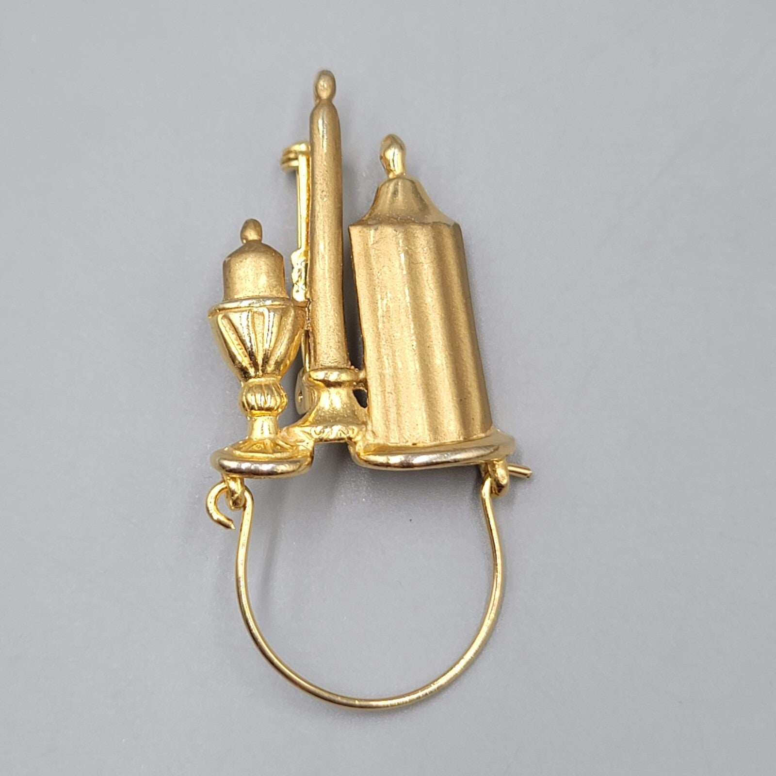 Vintage Candle Charm Brooch Gold Plated 2.25"