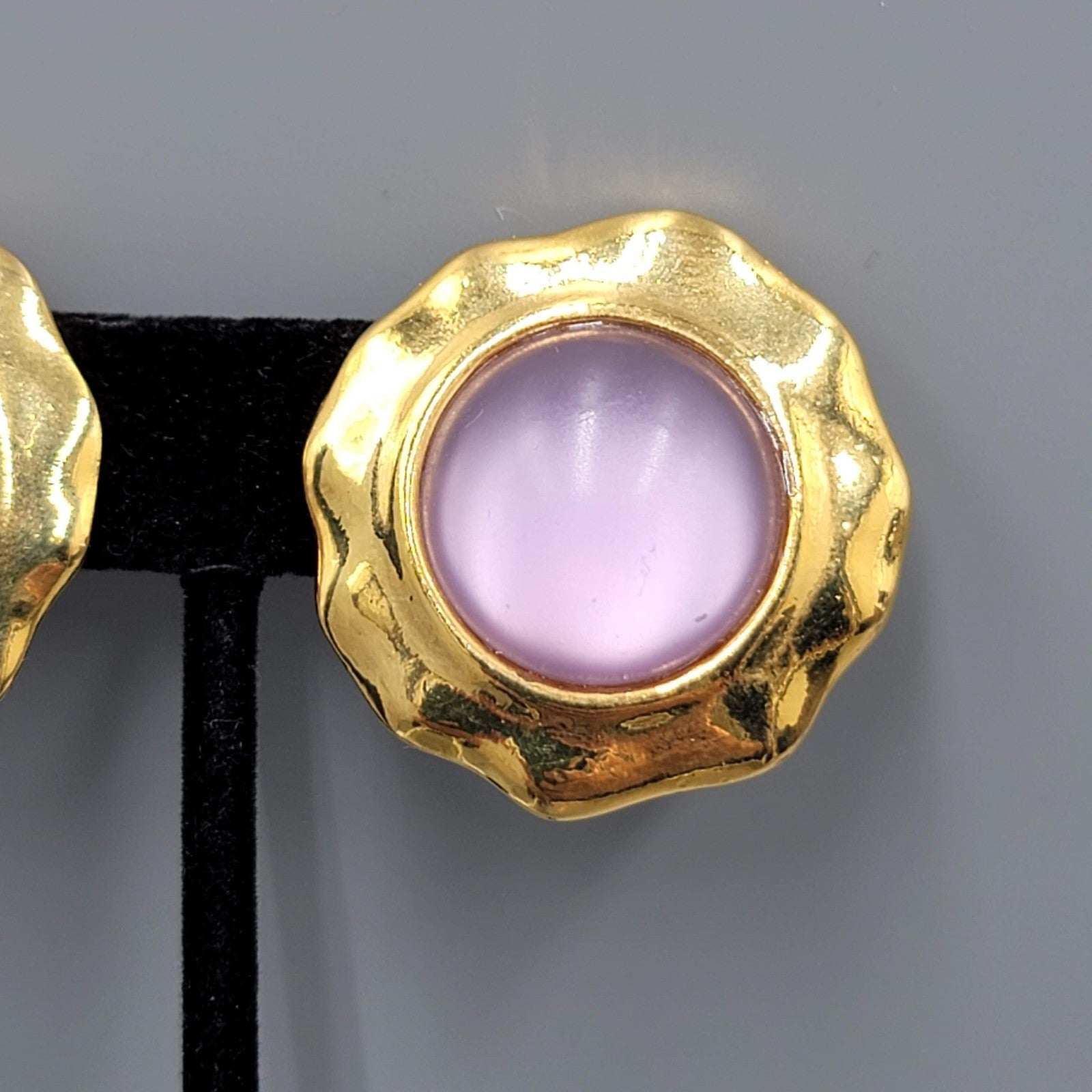 Vintage Moonglow Purple Clip on Earrings Gold tone 1.25"
