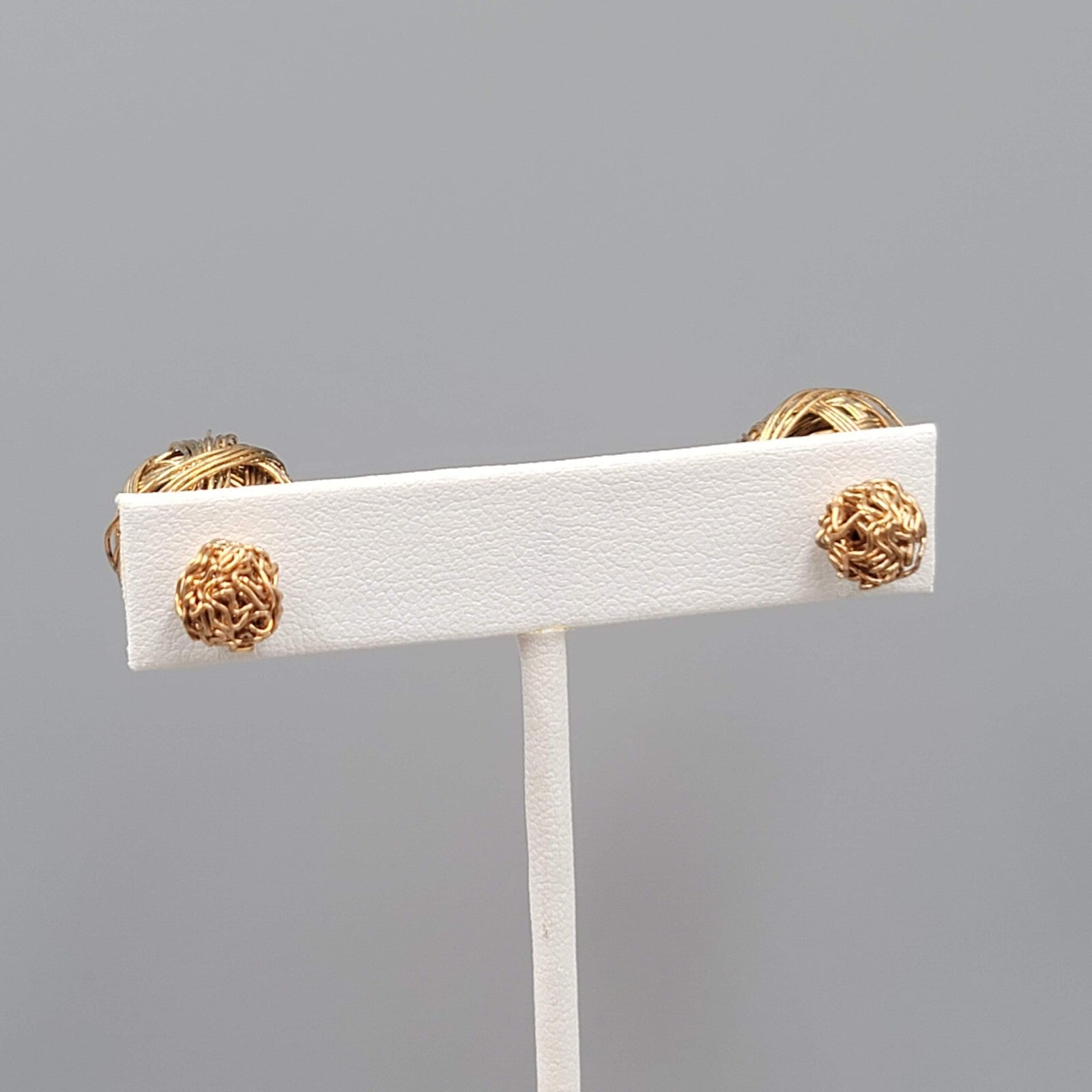 Double Reversible Pierced Earrings Gold tone Wire Studs 3/4"