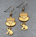 Vintage Noahs Ark Pierced Earrings Gold tone Elephant Dangle 1.25"