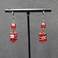 Pierced Earrings Black Metal Red Art Glass Beads 1.25"