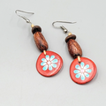 Artisan Bead Pierced Earrings Coffee Bean Seed Hand Painted Dangle 1.75"