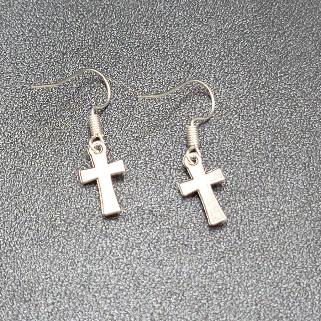 Pierced Earrings Tiny Dainty Crucifix Cross Dangle 5/8"