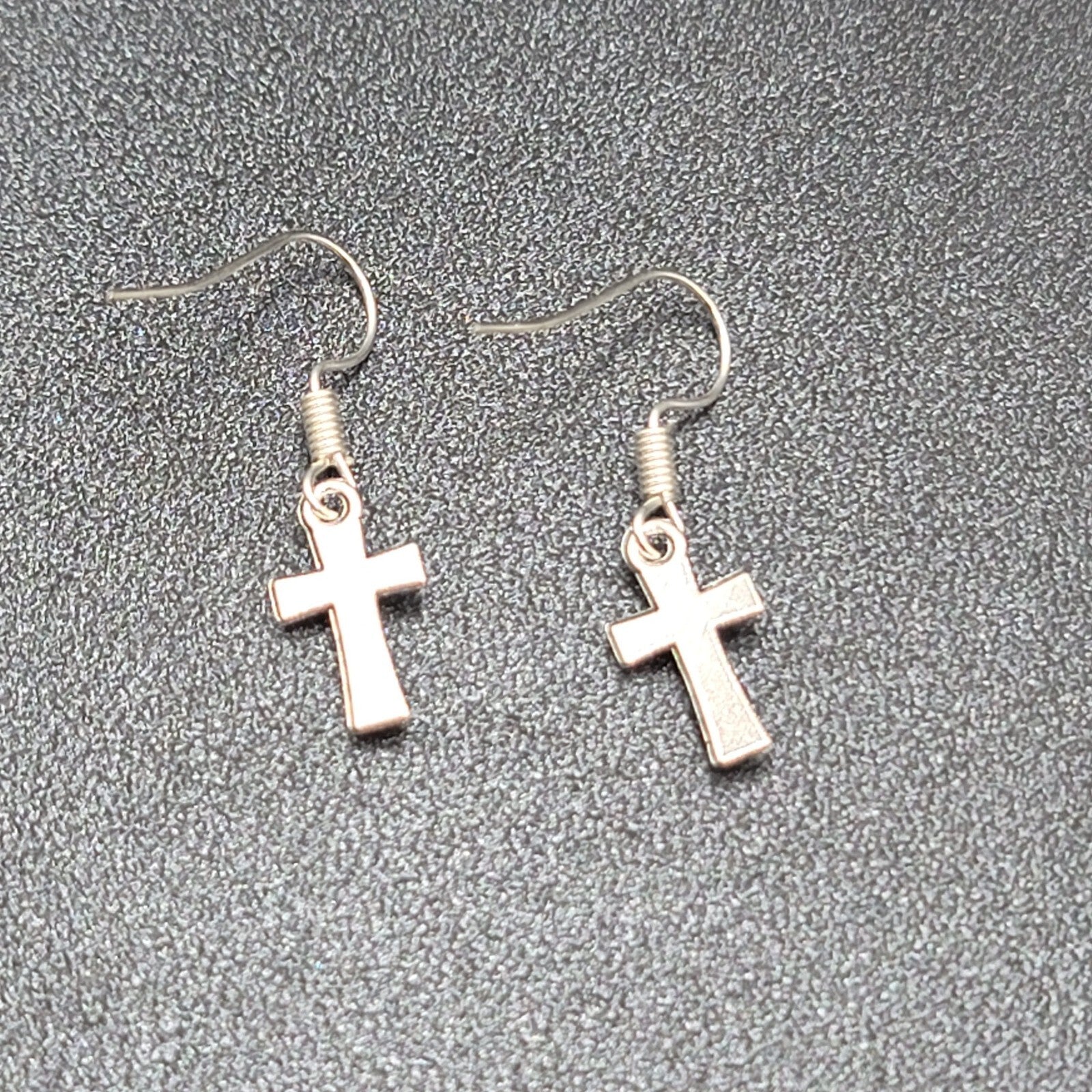 Pierced Earrings Tiny Dainty Crucifix Cross Dangle 5/8"
