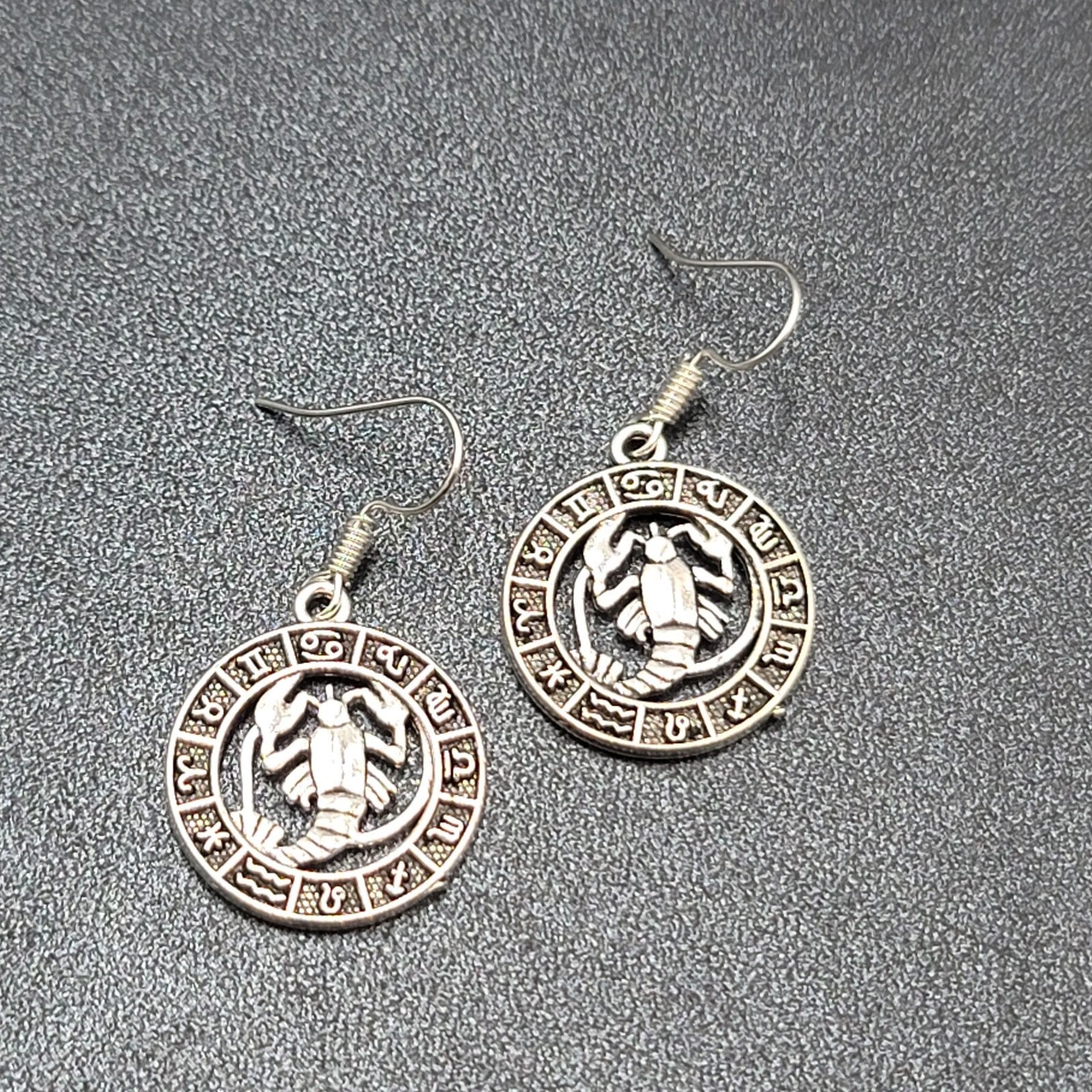 Zodiac Pierced Earrings Silver tone Dangle 7/8"