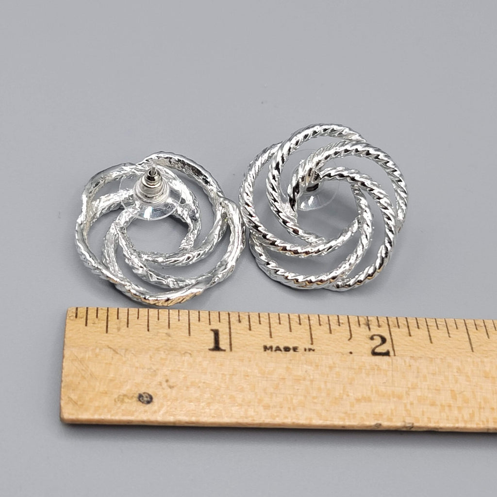 Pierced Earrings Silver tone Open Work Swirl Drop 1"