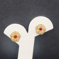 Vintage Pierced Earrings Gold Plated Red Stone Heart Studs 5/8"