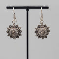 Oxidized Silver tone Pierced Earrings Boho Ethnic Ornate Dangle 1"