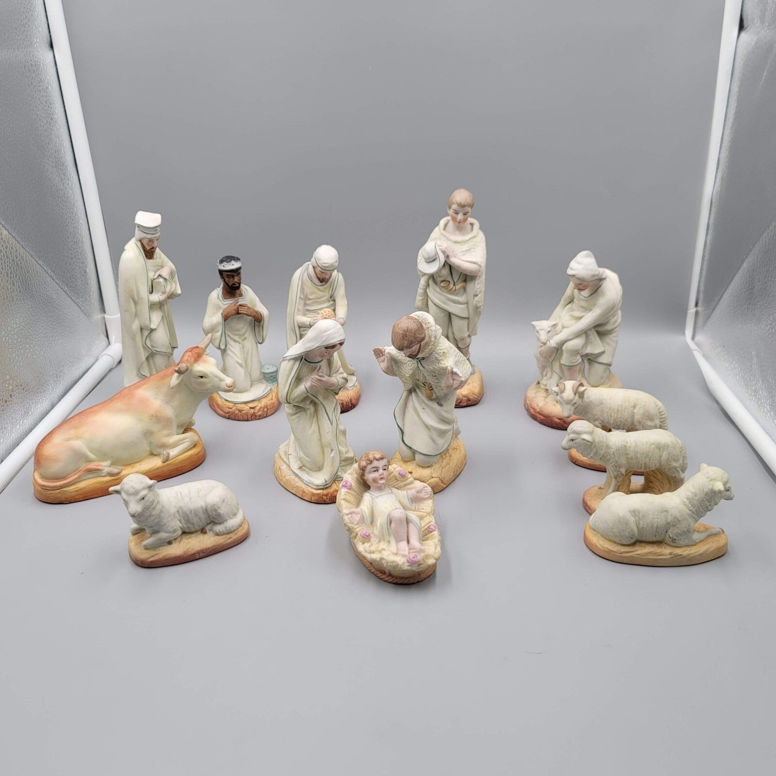 Vintage Bisque Porcelain Christmas Nativity Set 13 Piece Set Vintage