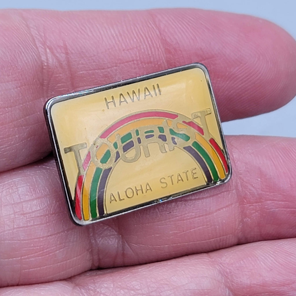 Vintage Hawaii Rainbow Metal Pinback Lapel Pin TOURIST Aloha State