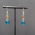 Pierced Earrings 1" Silver tone Blue Bead Copper Square Dangle 1"