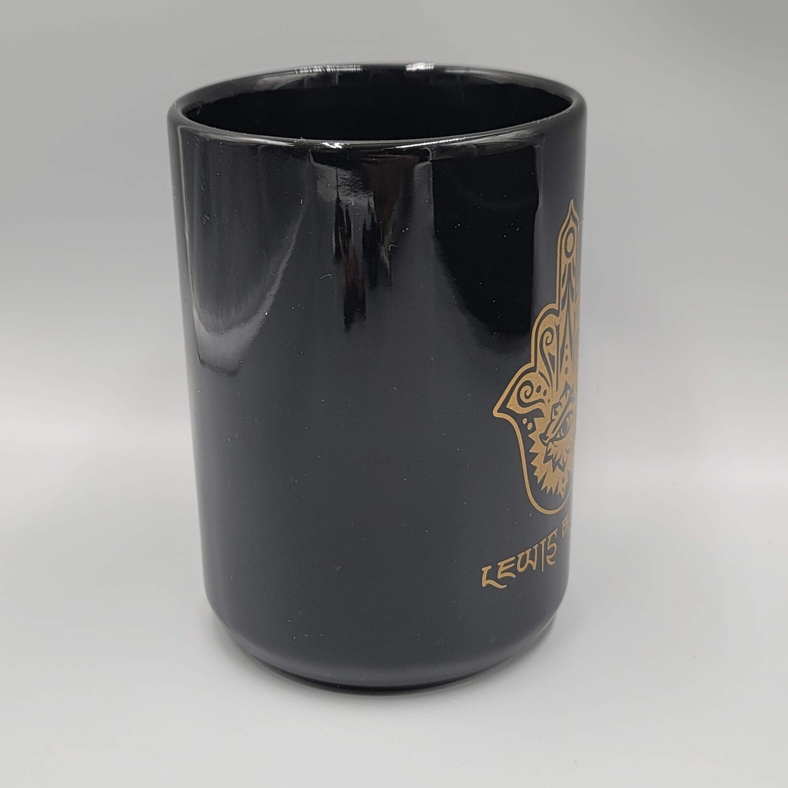 Comedian Lewis Black Coffee Mug Black Gold Hamsa Eye Cup