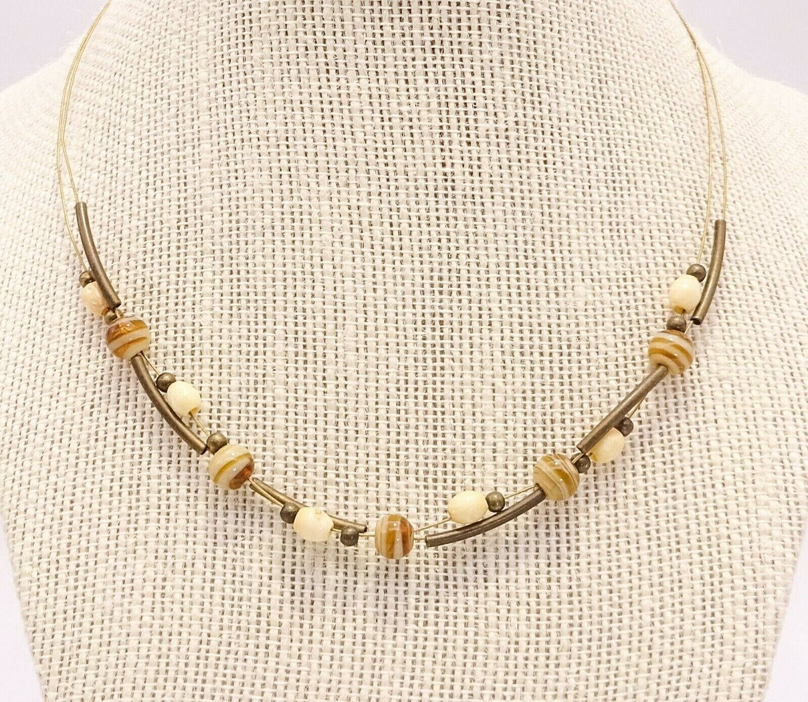Art Glass Floating Beaded Multi Strand Gold Tone Necklace 16"