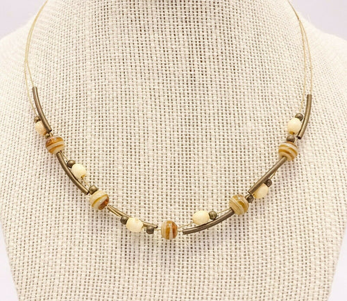 Art Glass Floating Beaded Multi Strand Gold Tone Necklace 16"