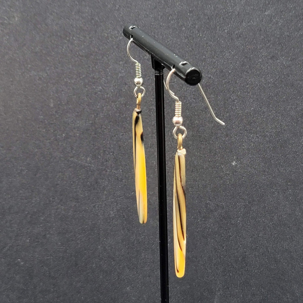 Vintage Pierced Earrings Pearlescent Brown Tan Resin Dangle 1.75"