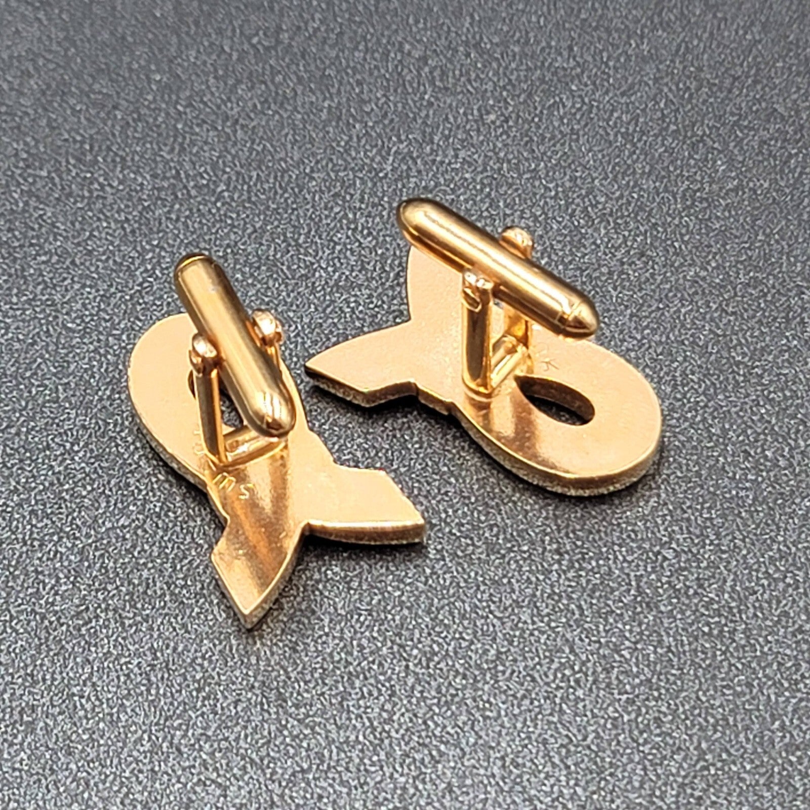 Vintage Mens Cufflinks Gold Plated Awareness Ribbon Design 1"
