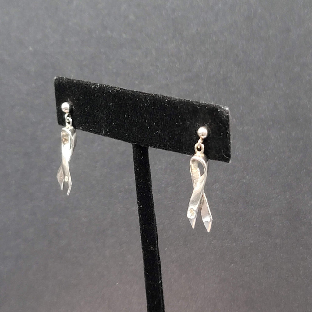 Sterling Silver Pierced Earrings 925 Charity Awareness Ribbon Dangle 3/4"