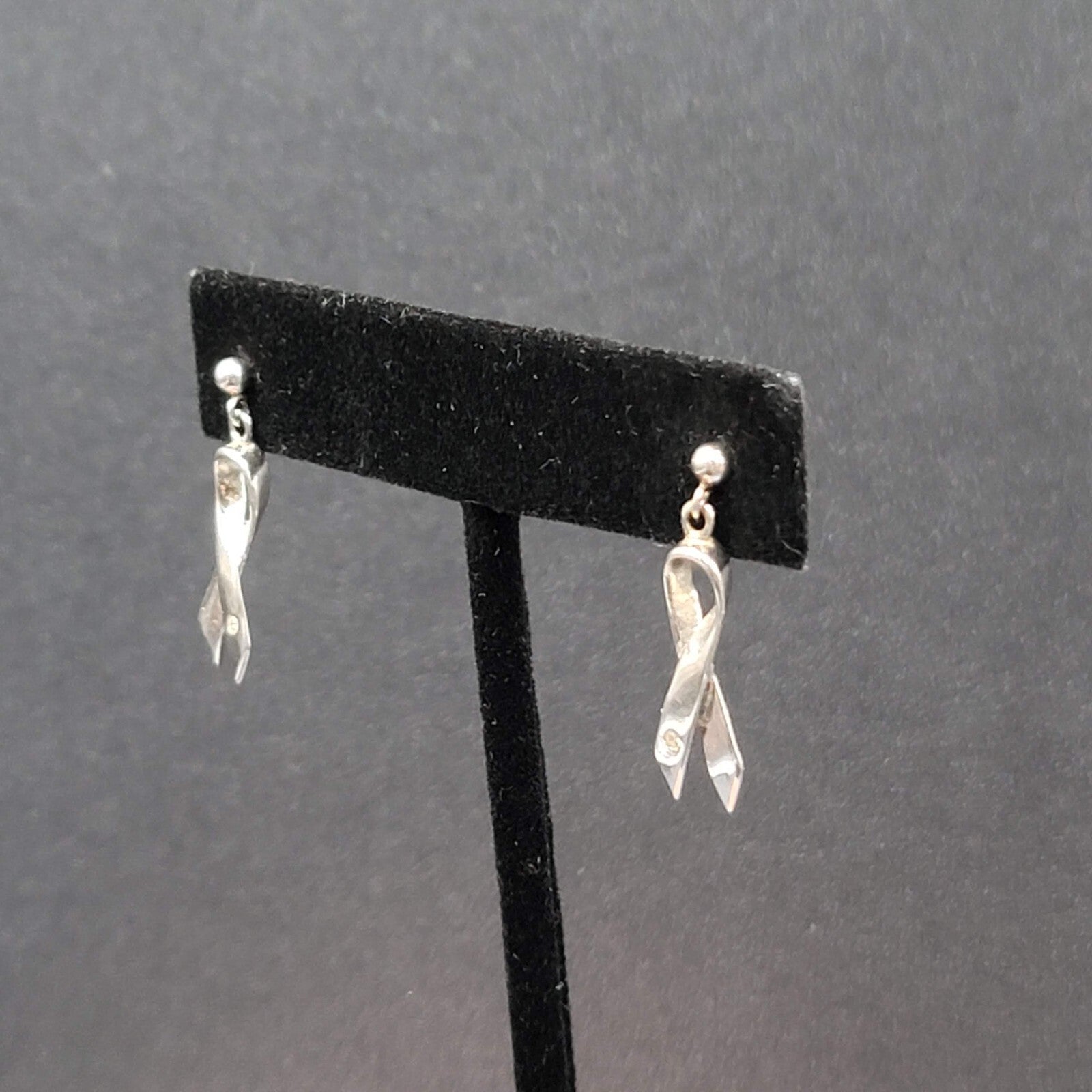 Sterling Silver Pierced Earrings 925 Charity Awareness Ribbon Dangle 3/4"