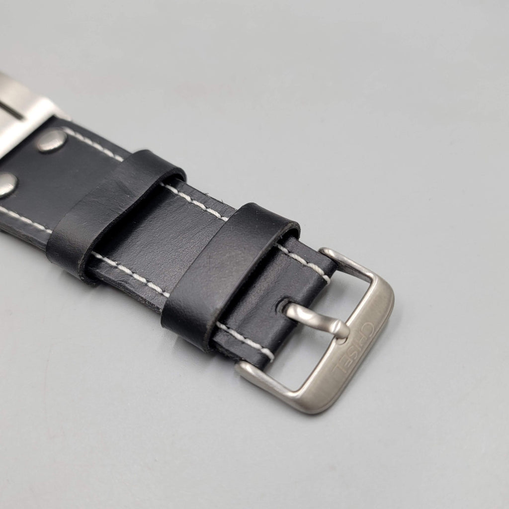 Mens Chisel Stainless Steel Black Leather Bracelet