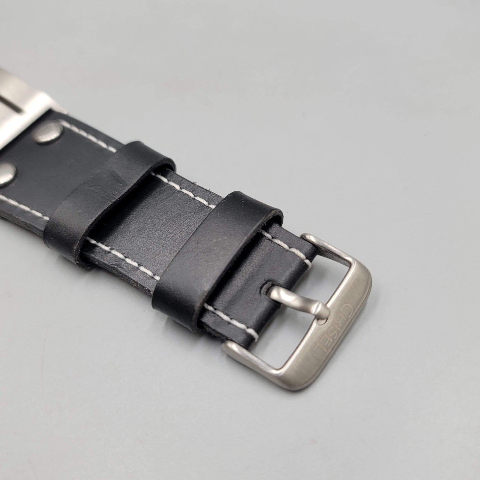 Mens Chisel Stainless Steel Black Leather Bracelet