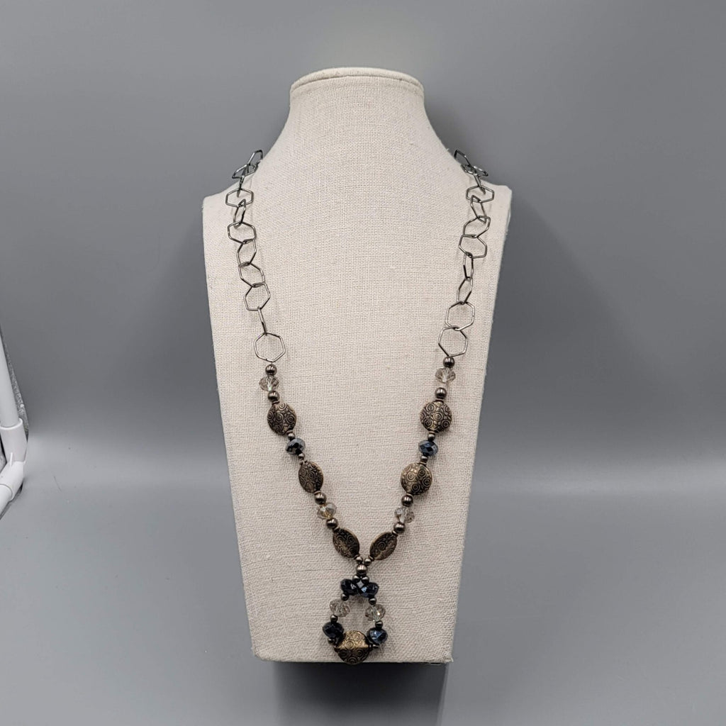 Bead Necklace Bronze tone Gunmetal Gray Large Link Chain 26"