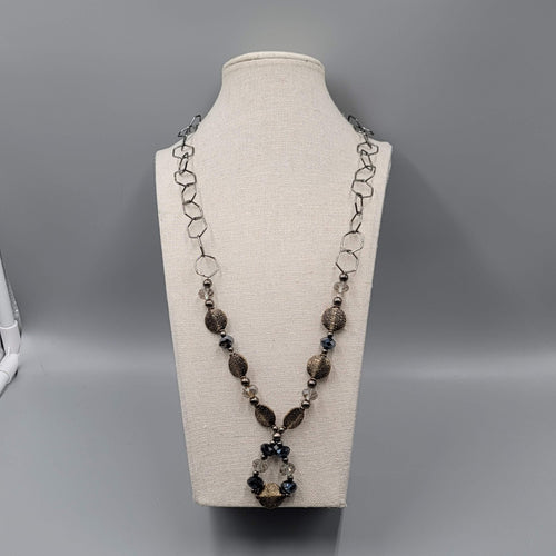 Bead Necklace Bronze tone Gunmetal Gray Large Link Chain 26"
