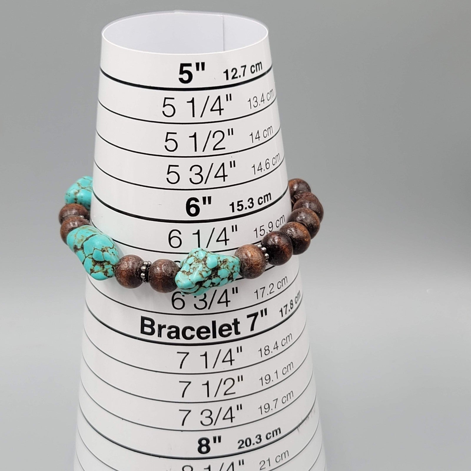 Wood and Blue Howlite Stone Bead Bracelet 6.5"