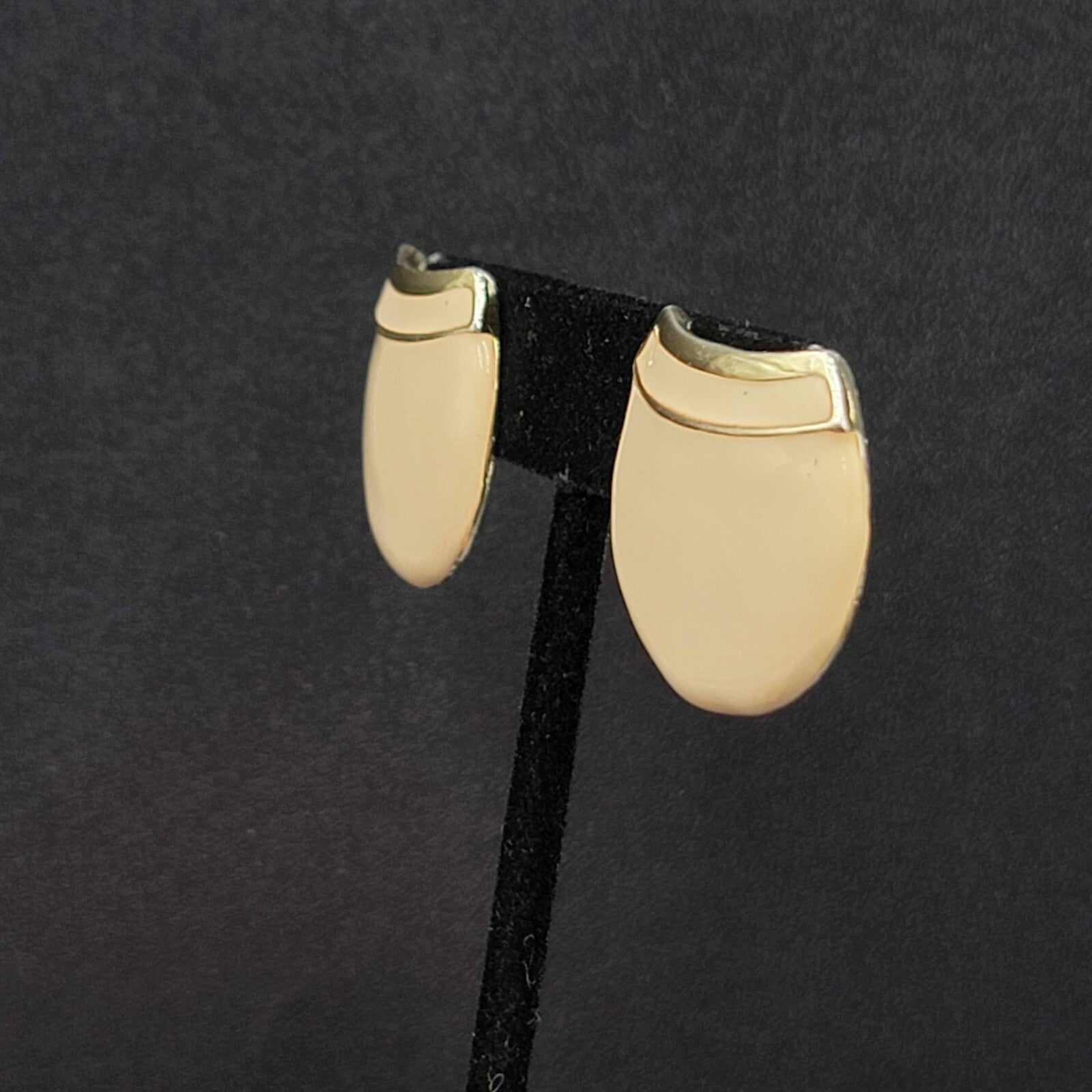 Vintage Pierced Earrings Gold tone White Enamel Statement 1"