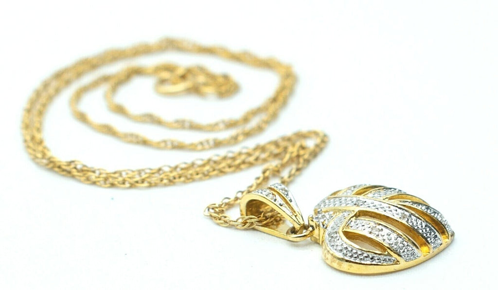 Gold Plated Sterling Silver Heart Pendant Diamond Chips Necklace Valentines 18"