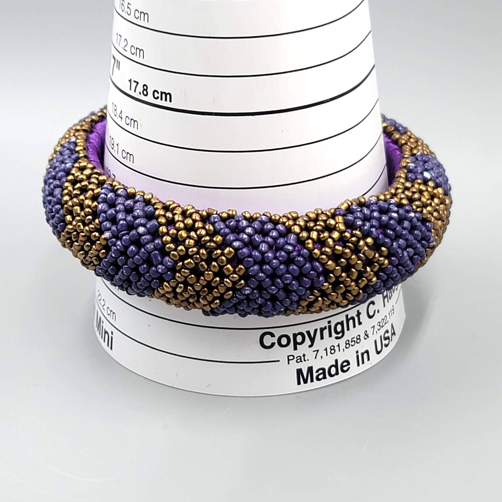 Purple Seed Bead Bangle Bracelet Bronze tone Beads 8 in