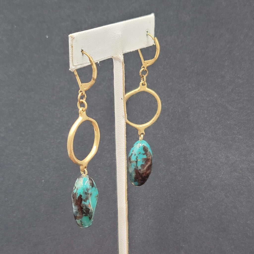 Pierced Earrings Gold tone Acrylic Faux Stone Bead Dangle 2"