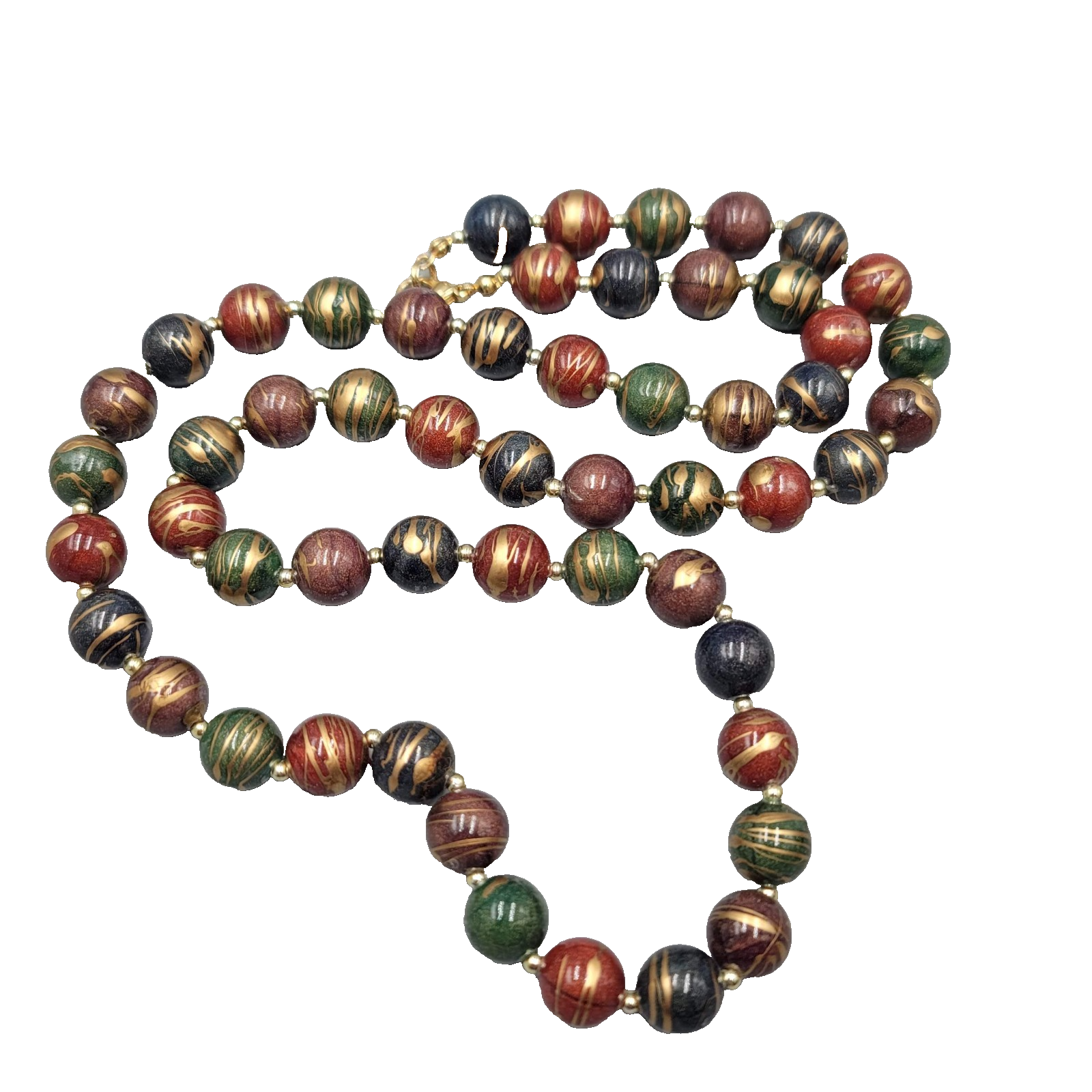 Vintage Multicolor Fall Colors Beads Necklace Gold tone  32"