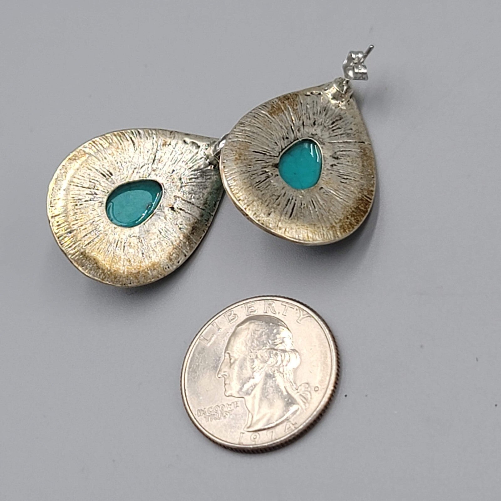 Teardrop Pierced Earrings Silver tone Blue Accent 1.25"