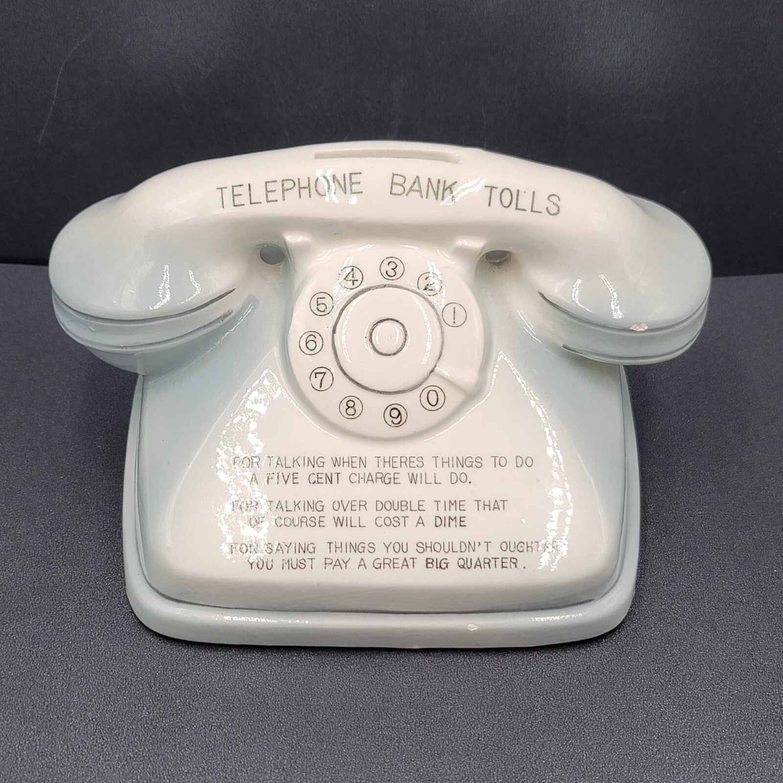 Vintage Ceramic Telephone Bank Tolls Rotary 7" x 5" No stopper