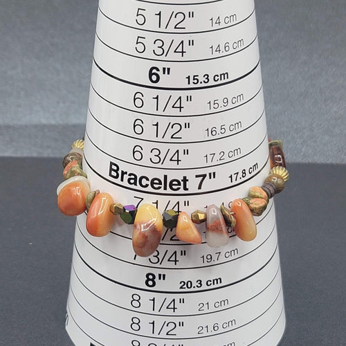 Carnelian Stone Bracelet Agate Silver tone Multi Polished Gemstone 7.25"