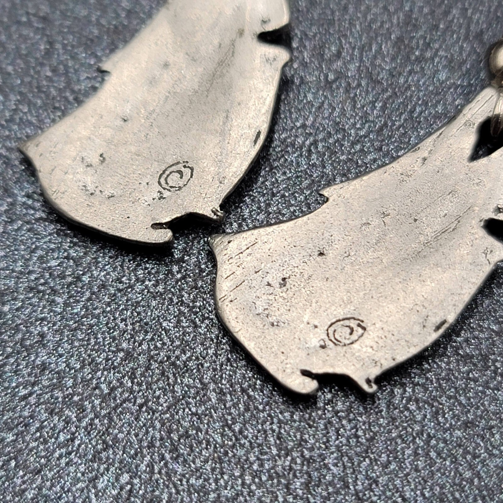 Vintage Ship Pierced Earrings Pewter Silver tone Dangle Nautical 7/8"