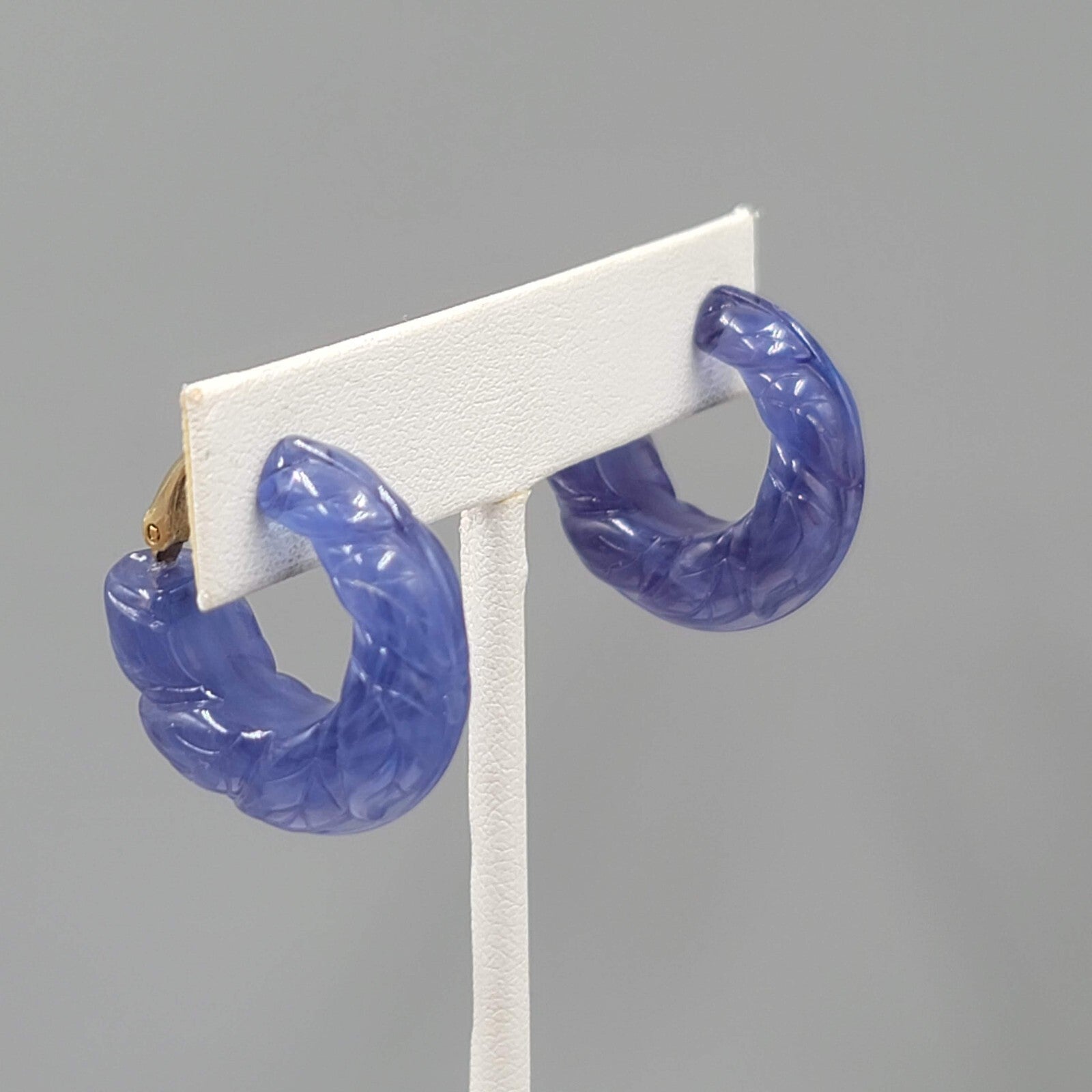 Vintage Avon Clip on Earrings Molded Plastic Purple Hoops 1"