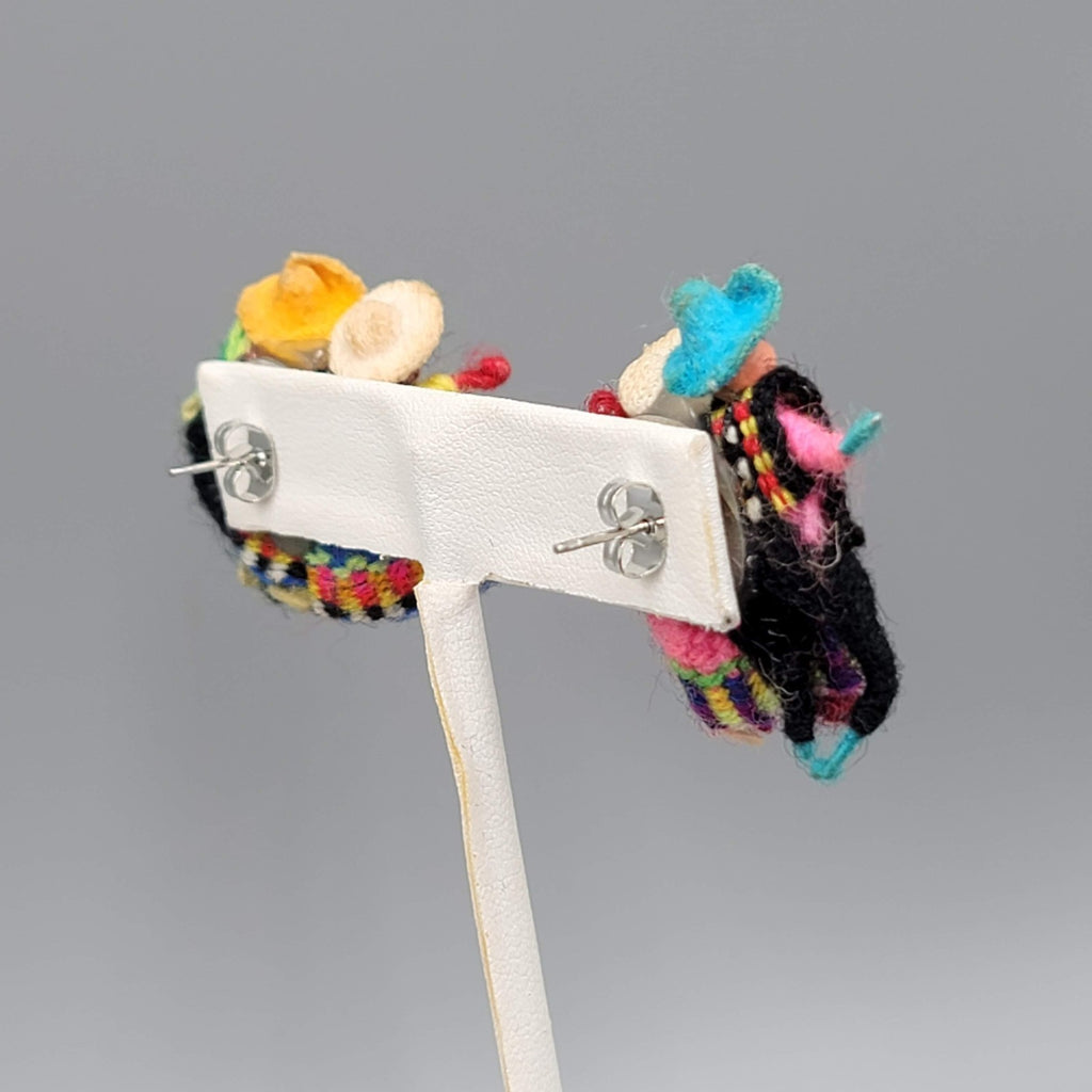 Vintage Guatemala Worry Doll Pierced Earrings 1.25 in