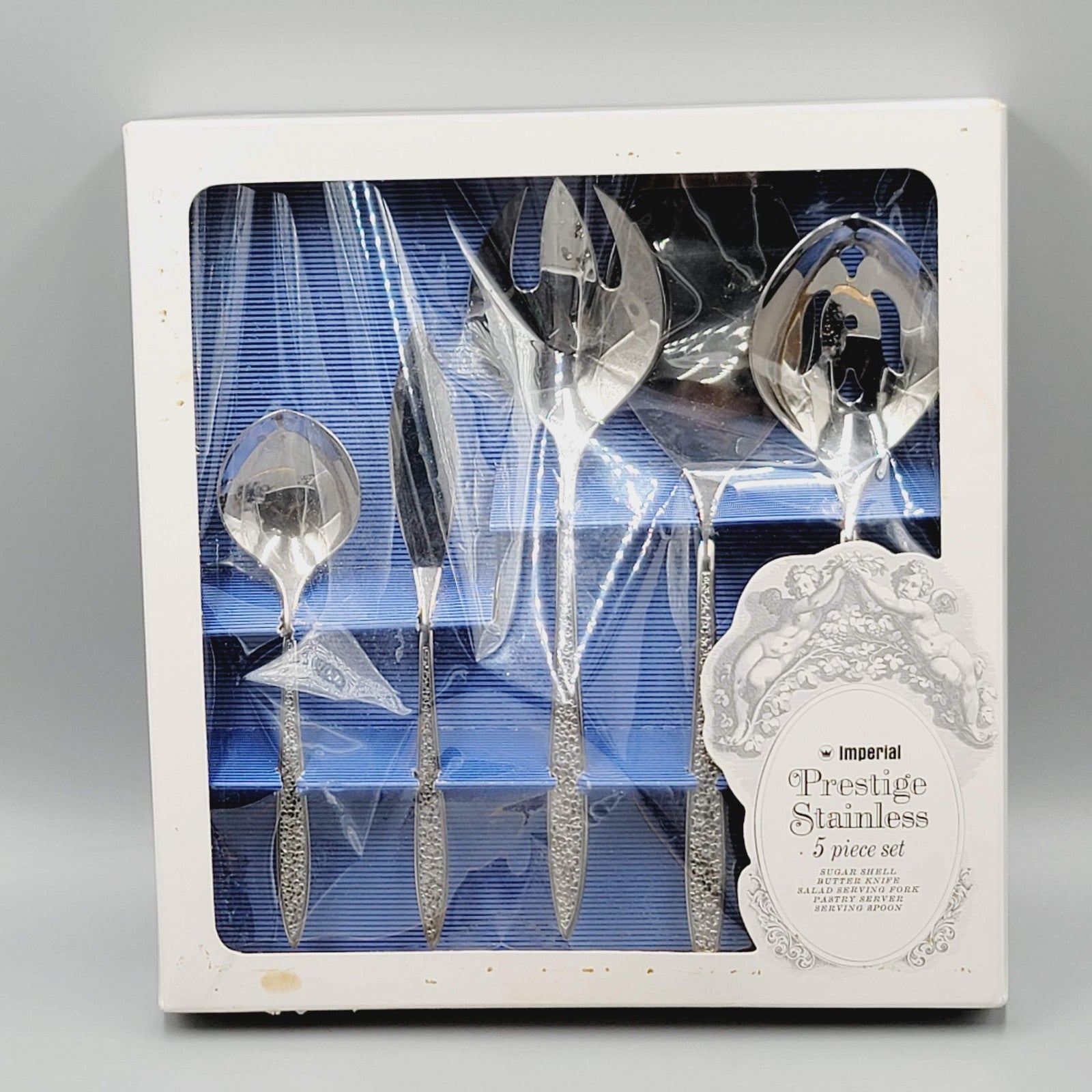 Vintage Imperial BRIGHT MEADOW Stainless 5 pc Serving Set w Org box