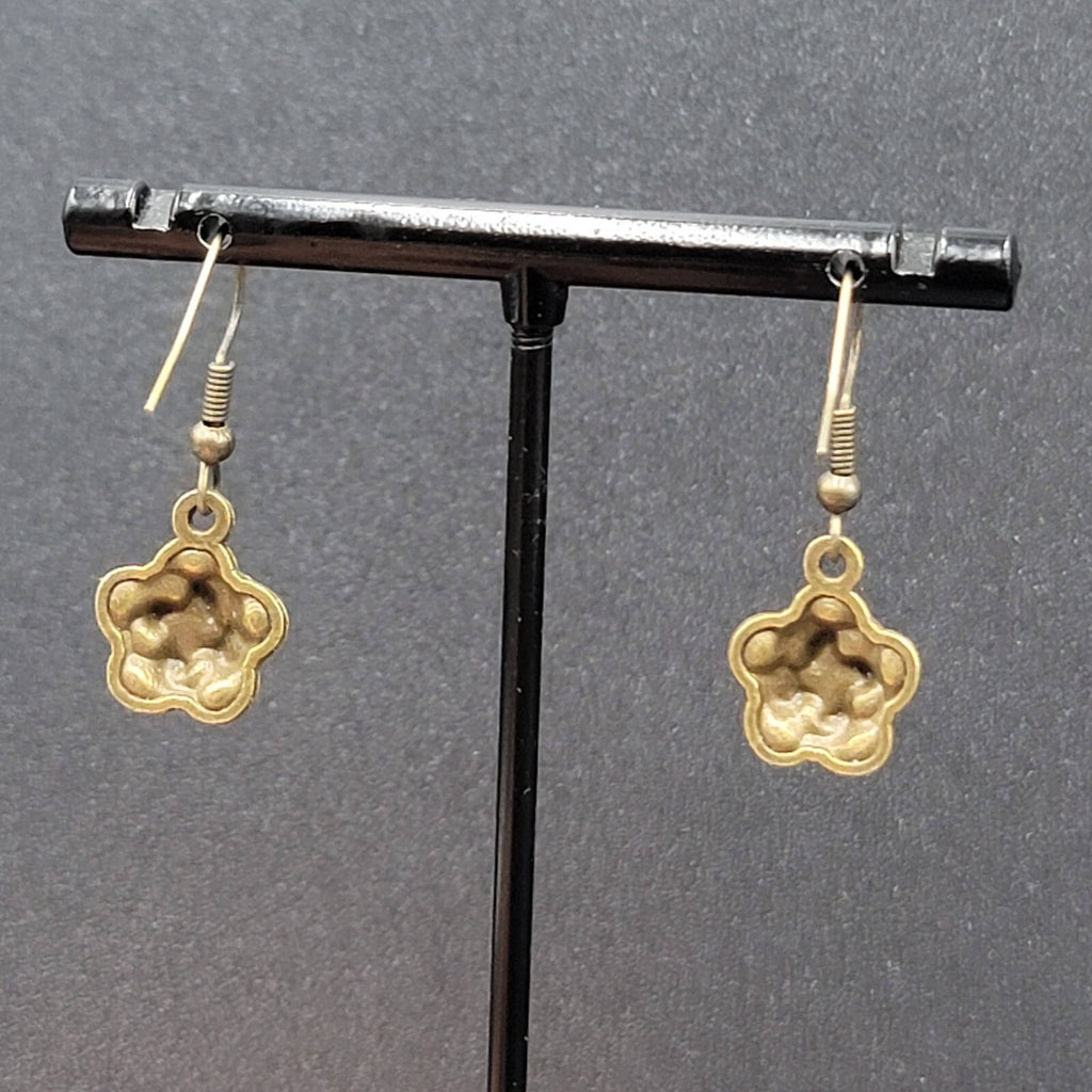 NEW Flower Pierced Earrings Bronze tone Embossed 3D Dangle 5/8"