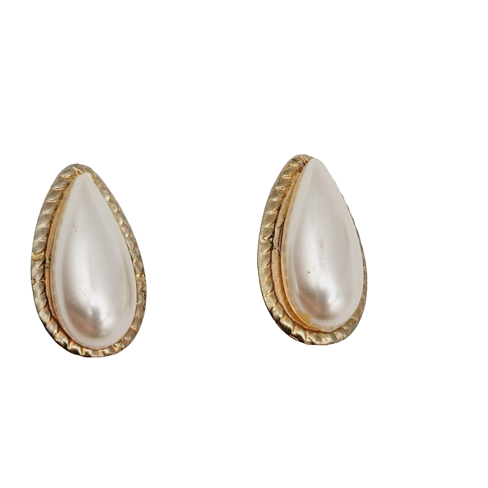 Vintage Teardrop Clip on Earrings Faux Pearl Gold tone 7/8 in