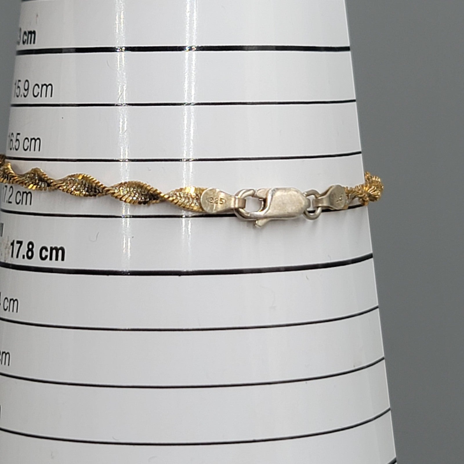  Twisted Spiral Herringbone Two-Toned 925 Sterling Silver Bracelet  7" Signed PT