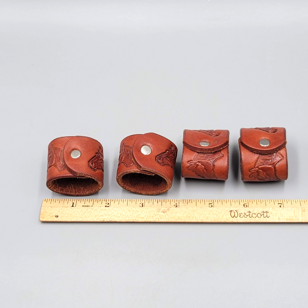 Leather Napkin Rings Set of 4 Horse Embossed Snap Closure