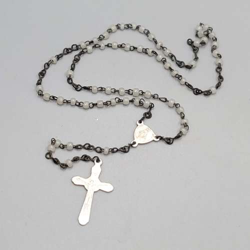 Catholic TINY Rosary Crucifix Translucent Plastic Beads Silver tone