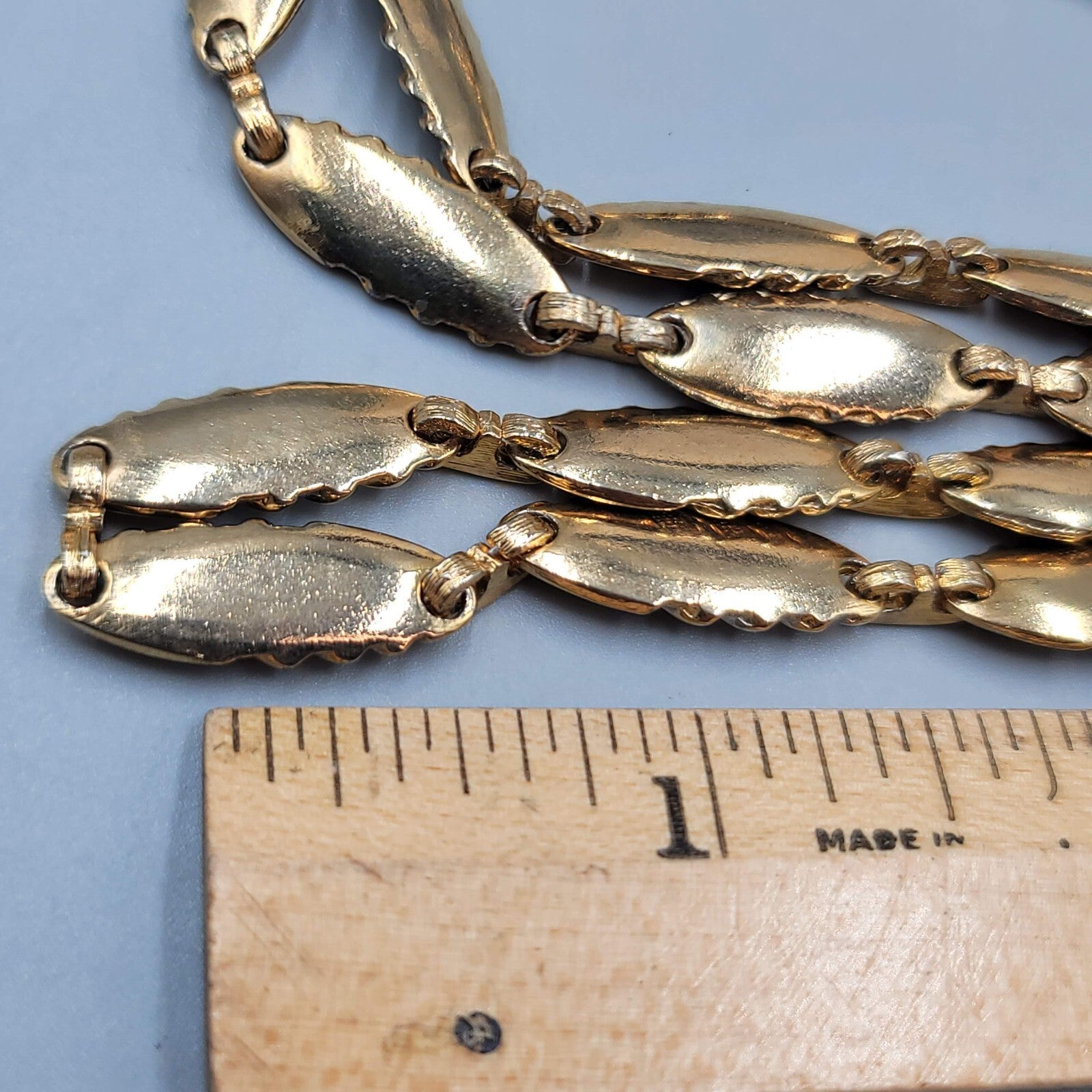 Vintage Bar Chain Necklace Gold Tone Statement 33" Estate Costume Jewelry