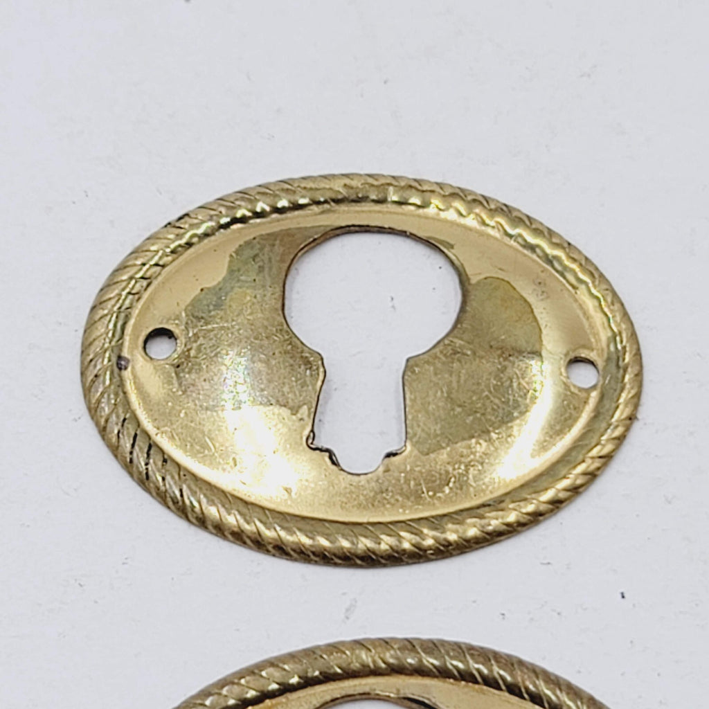 Vintage Lot of 2 Brass Skeleton Key hole Escutcheon 1.25" Salvage Hardware