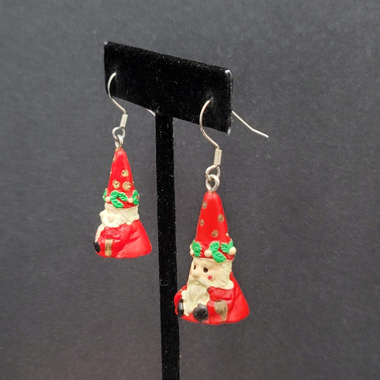 Vintage Santa Claus Pierced Earrings Resin Dangle 1.25"
