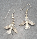 Angel Pierced Earrings Silver tone Glass Beaded Dangle 7/8"