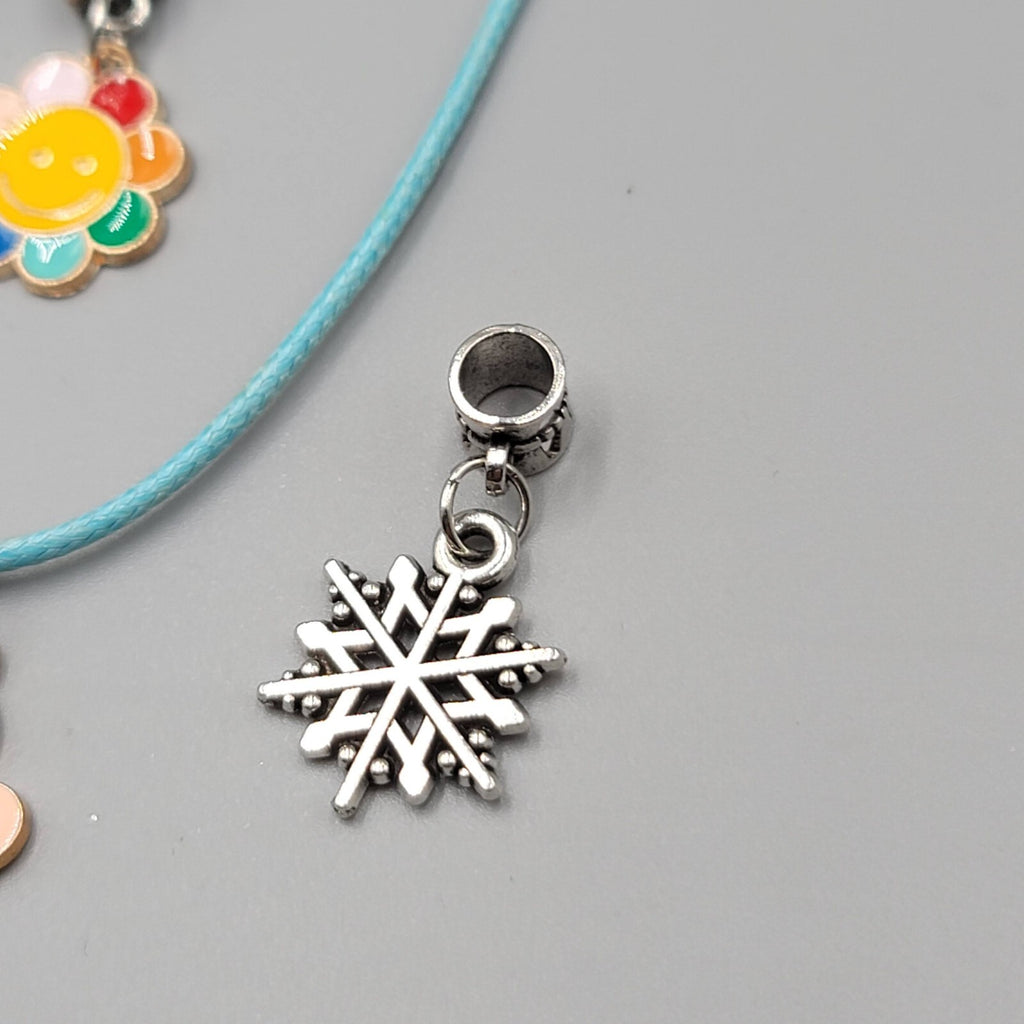 Necklace Charm Pendant Lot Blue and Black Cord Silver tone 5 Charms 18"